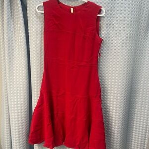 Prada Red Ribbed Mock Neck A-Line Midi Dress